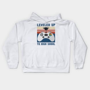 Leveled up to high school funny gamer to high school Kids Hoodie